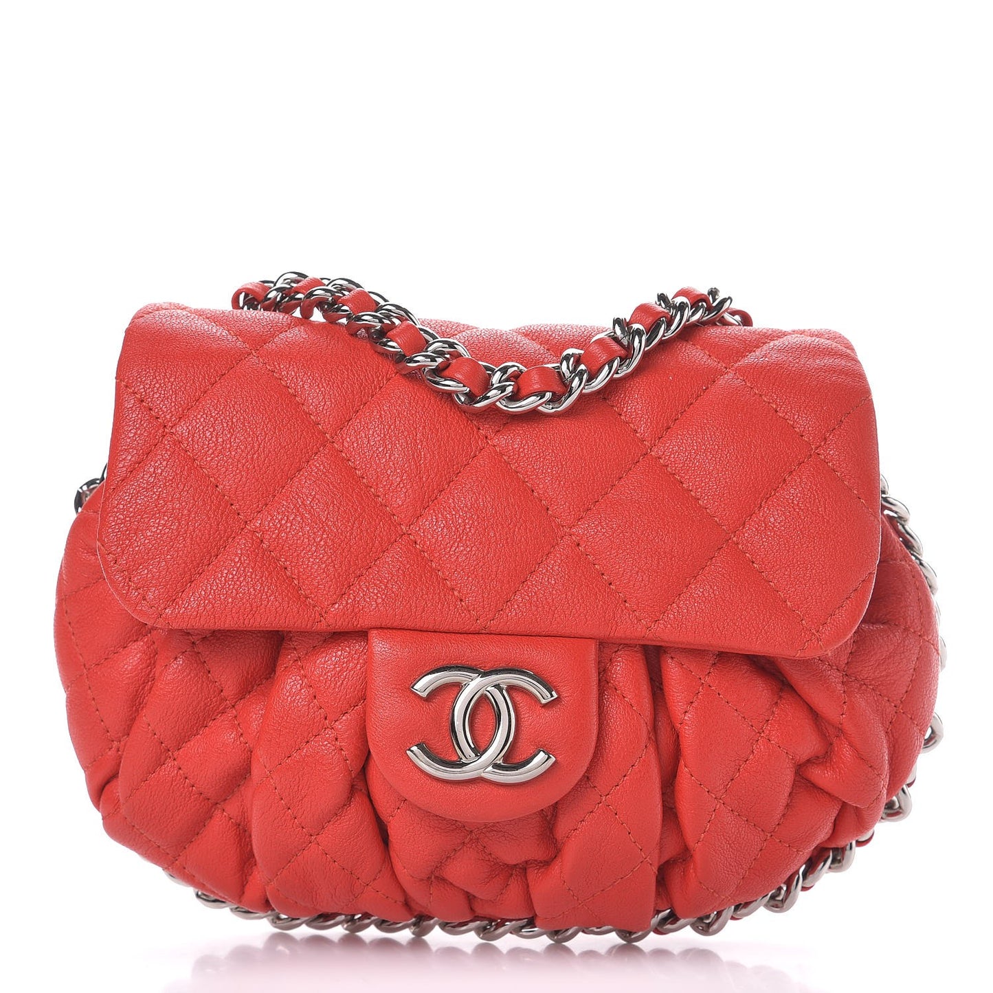Washed Lambskin Quilted Mini Chain Around Flap Red