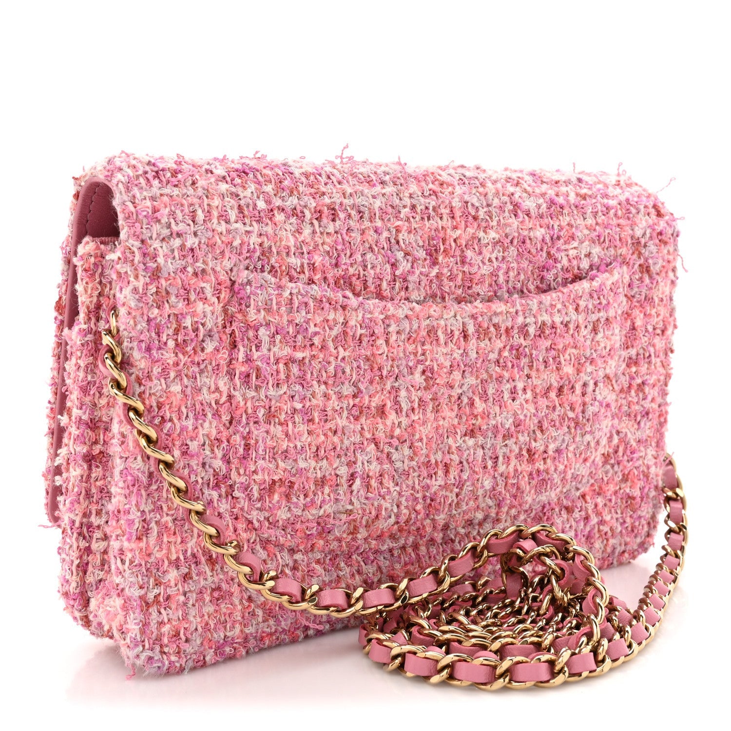 Chanel Tweed Quilted Wallet On Chain WOC Pink 3 of 7