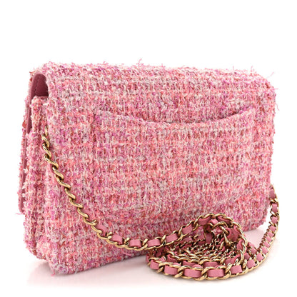Chanel Tweed Quilted Wallet On Chain WOC Pink 3 of 7