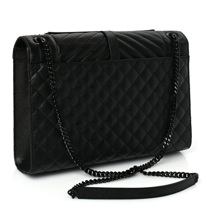 Saint Laurent Grain De Poudre Textured Mixed Matelasse Large Triquilt Monogram Monochrome Satchel Black 2 of 8