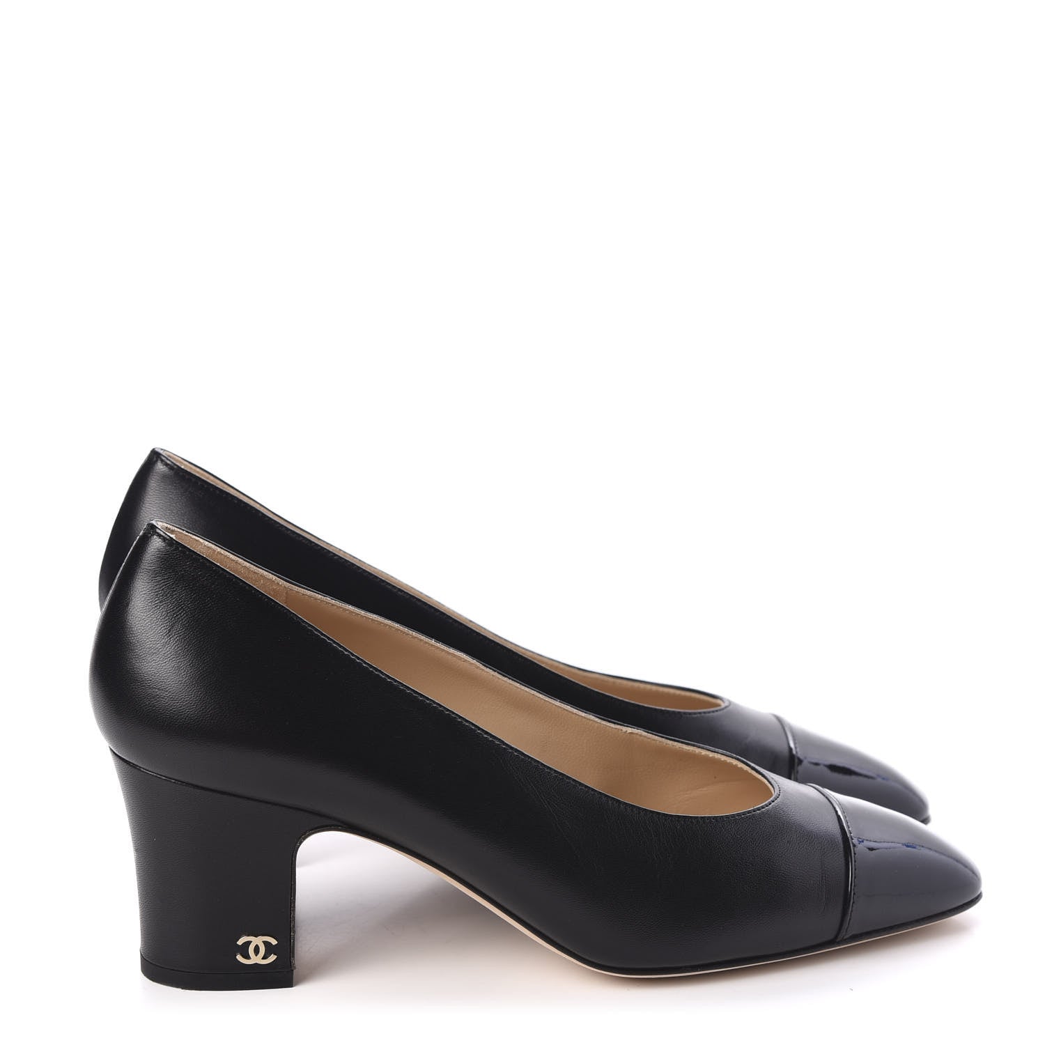 Chanel Lambskin Patent CC Cap Toe Pumps 39 Black 4 of 10