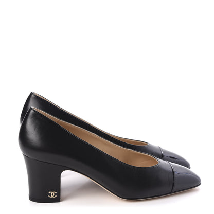 Chanel Lambskin Patent CC Cap Toe Pumps 39 Black 4 of 10