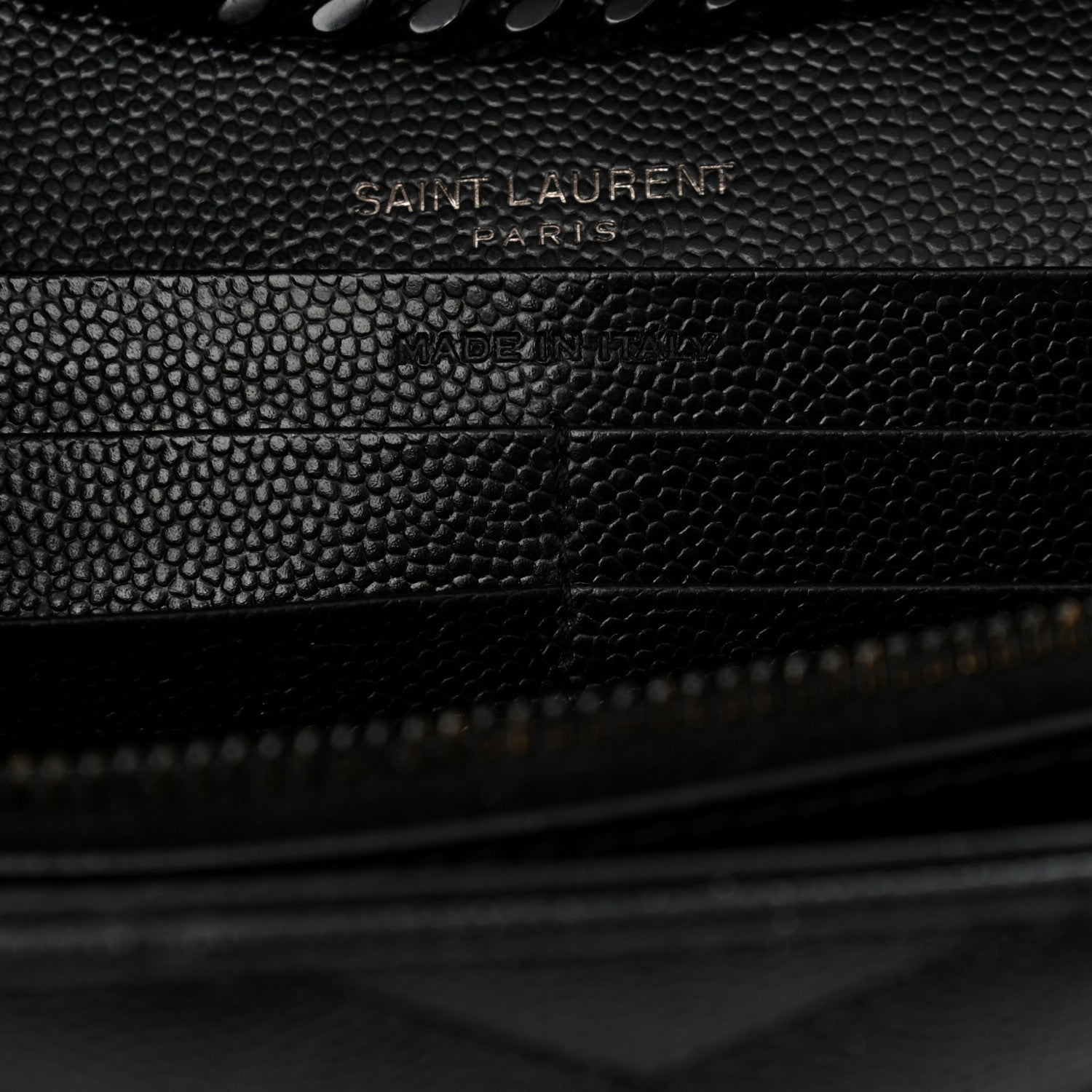 Saint Laurent Grain De Poudre Matelasse Chevron Monogram Chain Wallet Black 7 of 12