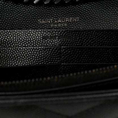 Saint Laurent Grain De Poudre Matelasse Chevron Monogram Chain Wallet Black 7 of 12