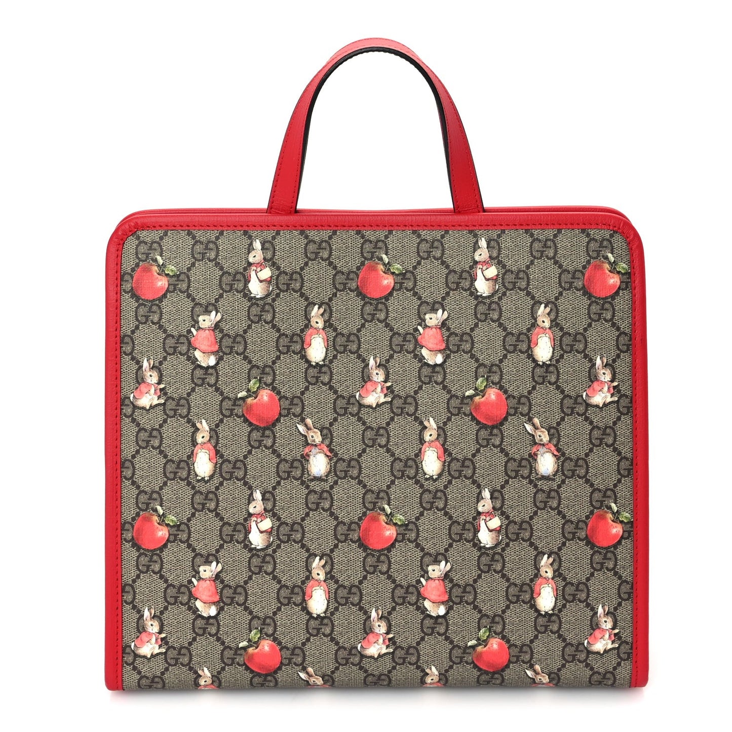 X Peter Rabbit GG Supreme Monogram Rabbit Apple Childrens Tote  Beige Ebony Multicolor Bright Hibiscus