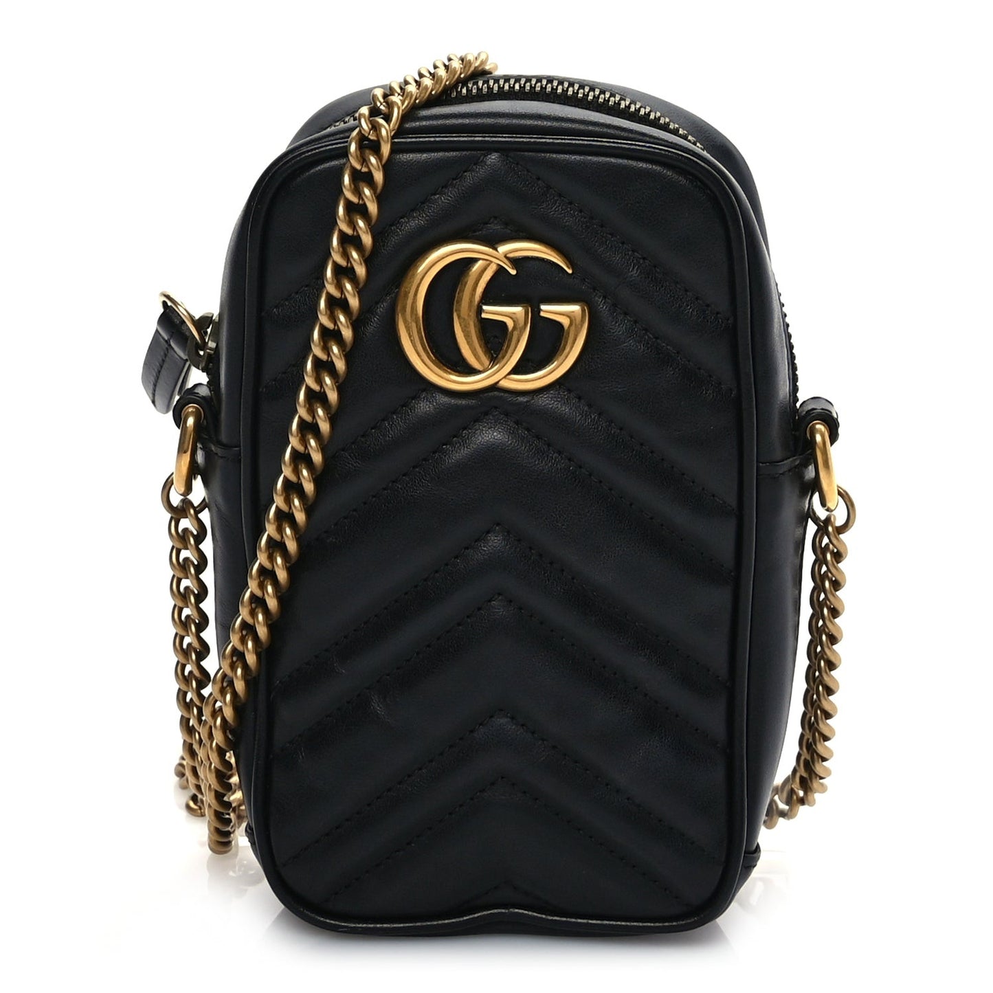 Calfskin Matelasse Mini GG Marmont Crossbody Bag Black