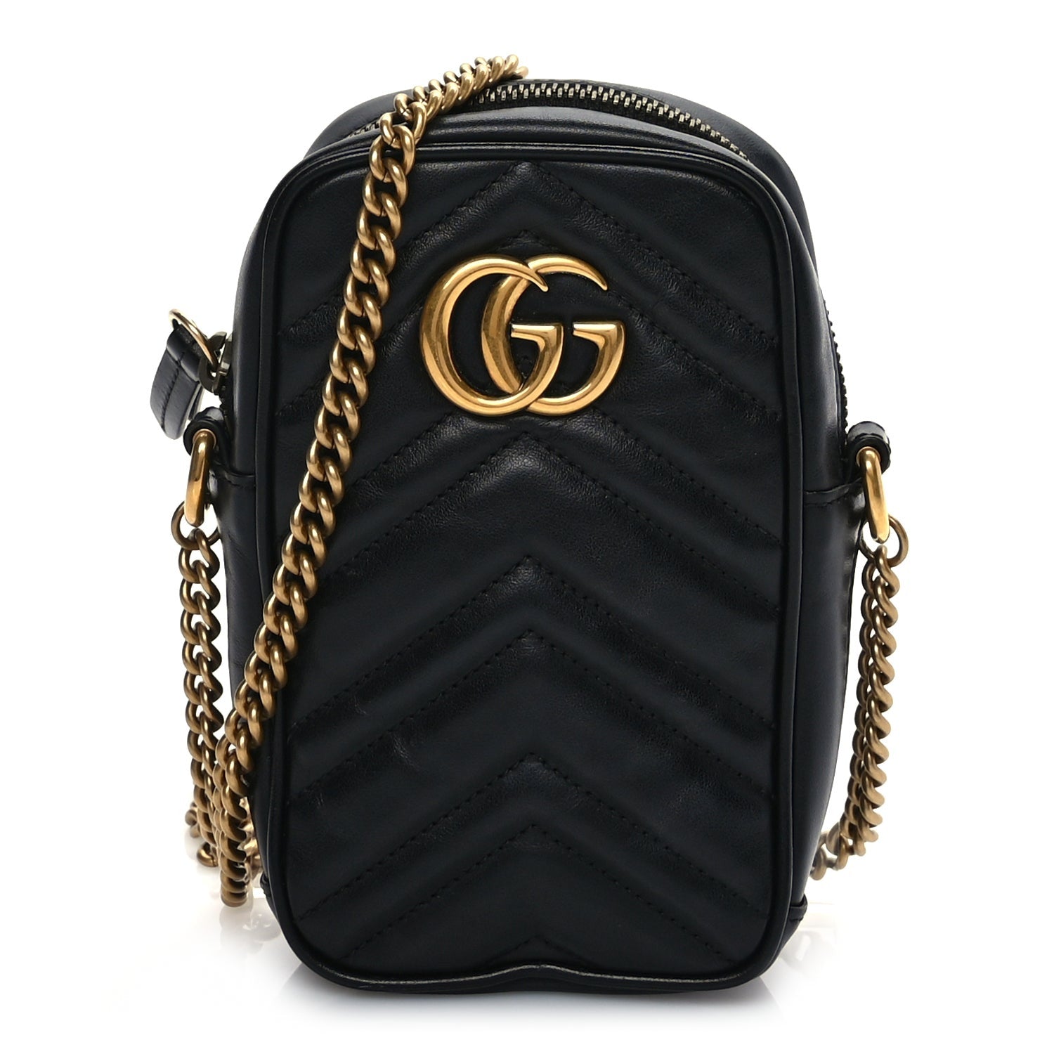 Gucci Calfskin Matelasse Mini GG Marmont Crossbody Bag Black 1 of 9
