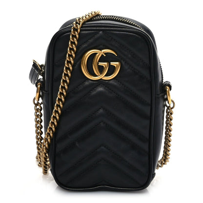 Gucci Calfskin Matelasse Mini GG Marmont Crossbody Bag Black 1 of 9