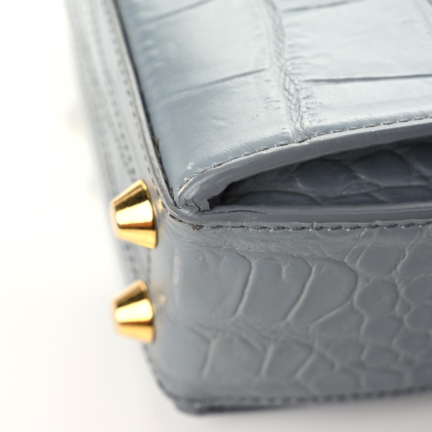 Calfskin Crocodile Embossed Box Shoulder Bag 16 Grey