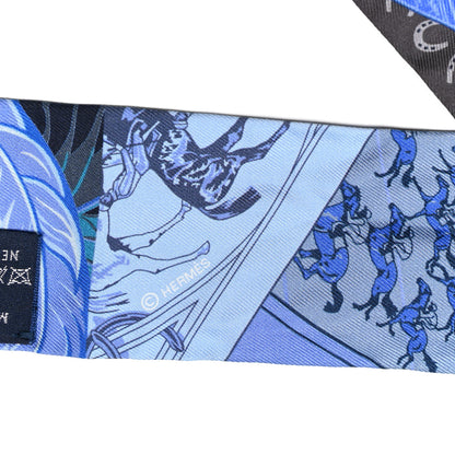 Hermes Silk Cheval Phoenix Twilly Marine Ciel Cobalt 3 of 4