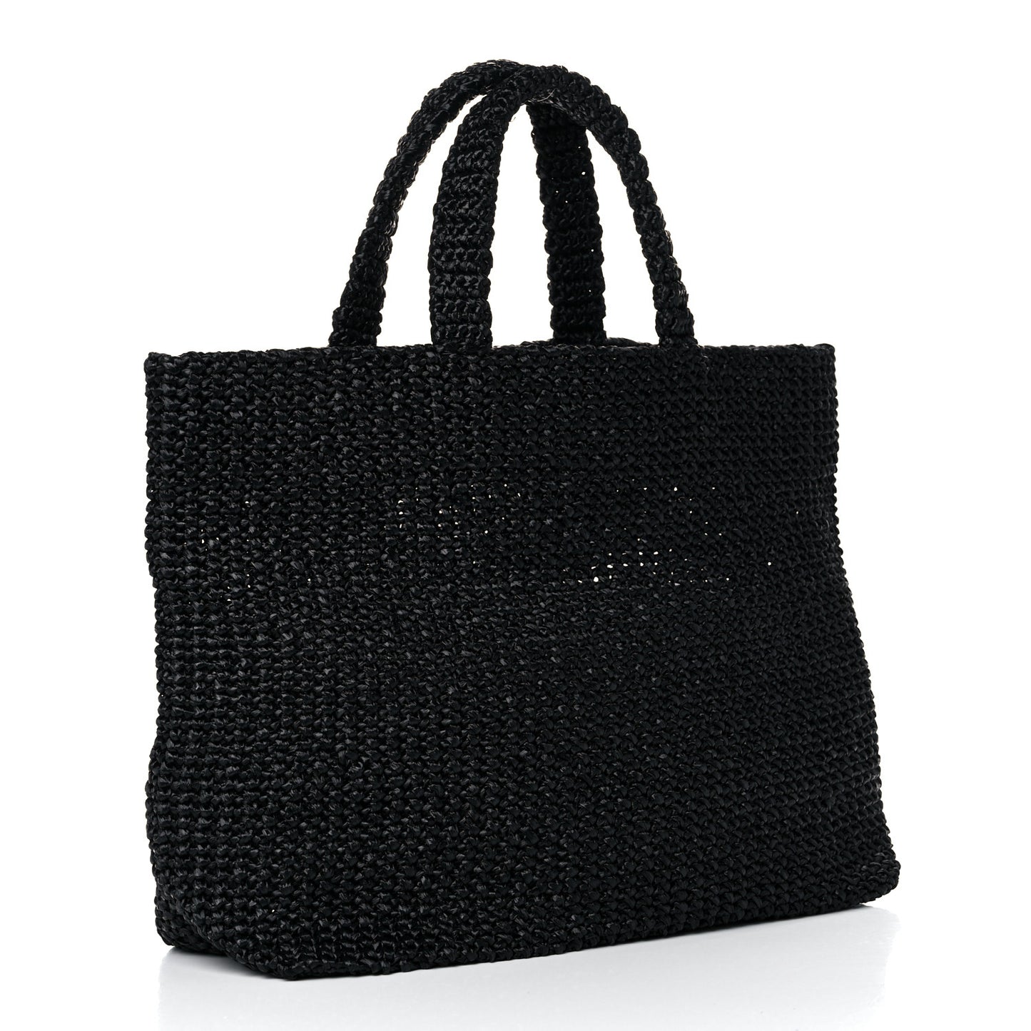 Yarn Raffia Effect Crochet Large Logo Tote Black