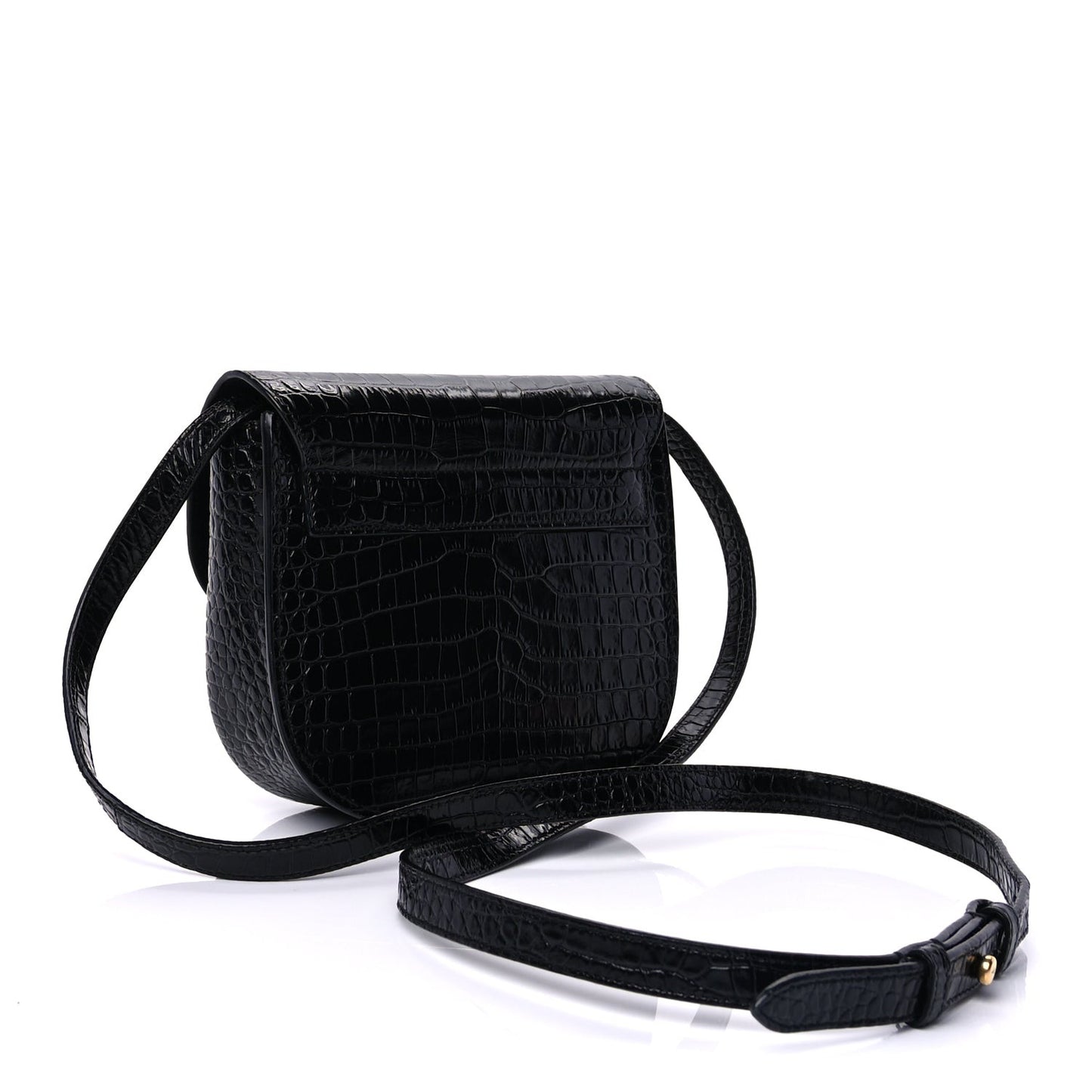 Crocodile Embossed Calfskin Small Kaia Satchel Black