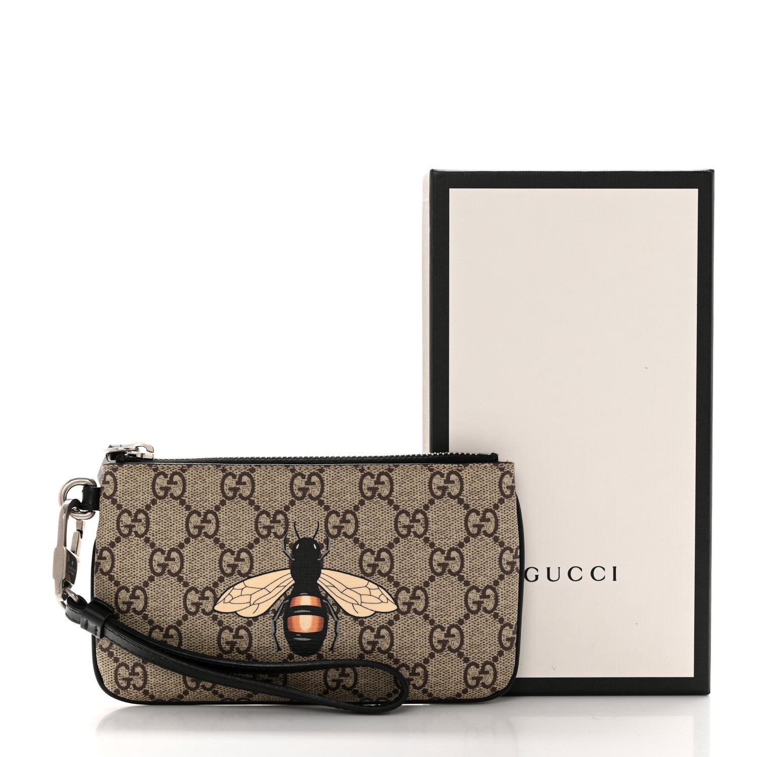 Gucci GG Supreme Monogram Bee Print Wrist Pouch Black 9 of 9