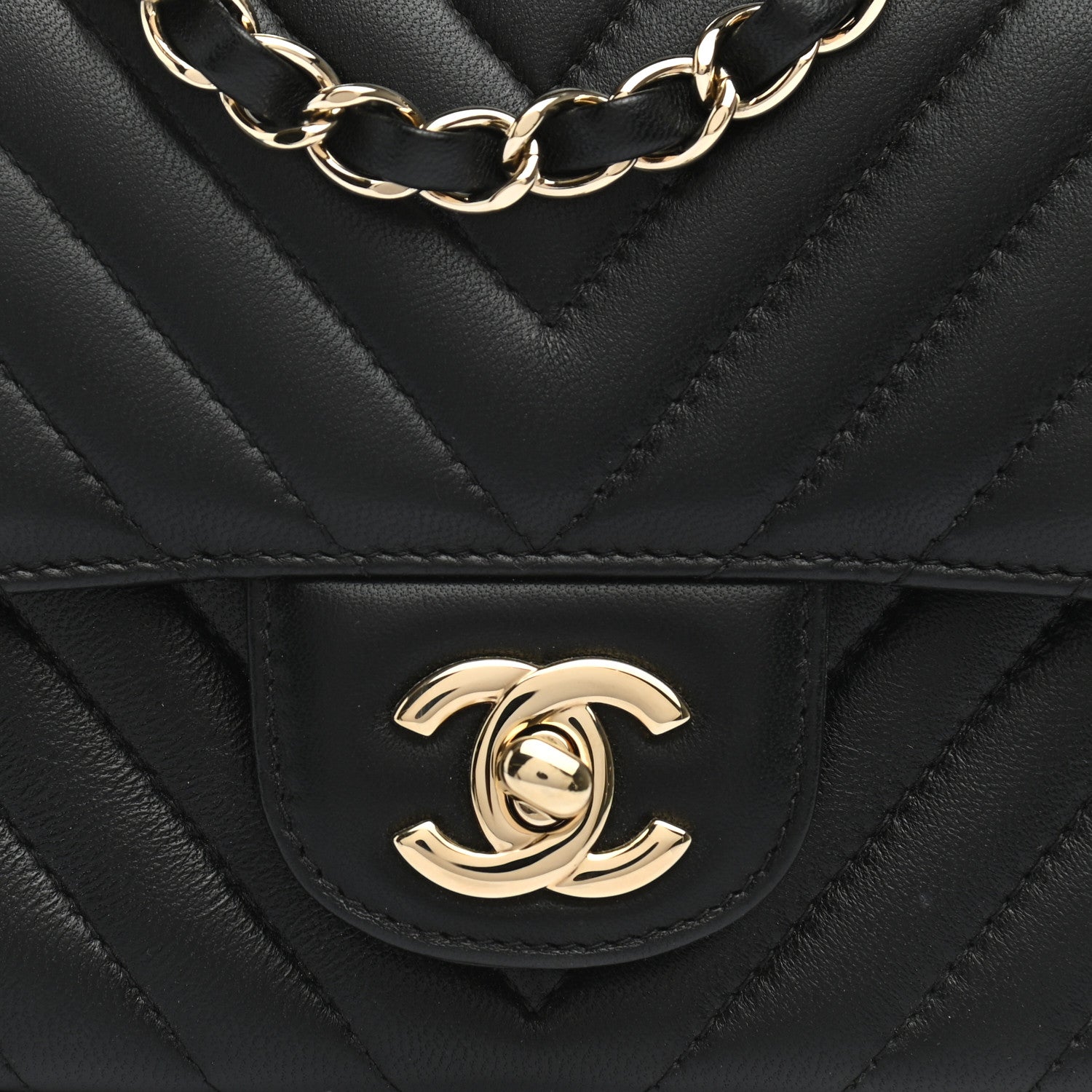Chanel Lambskin Chevron Quilted Mini Square Flap Black 8 of 11