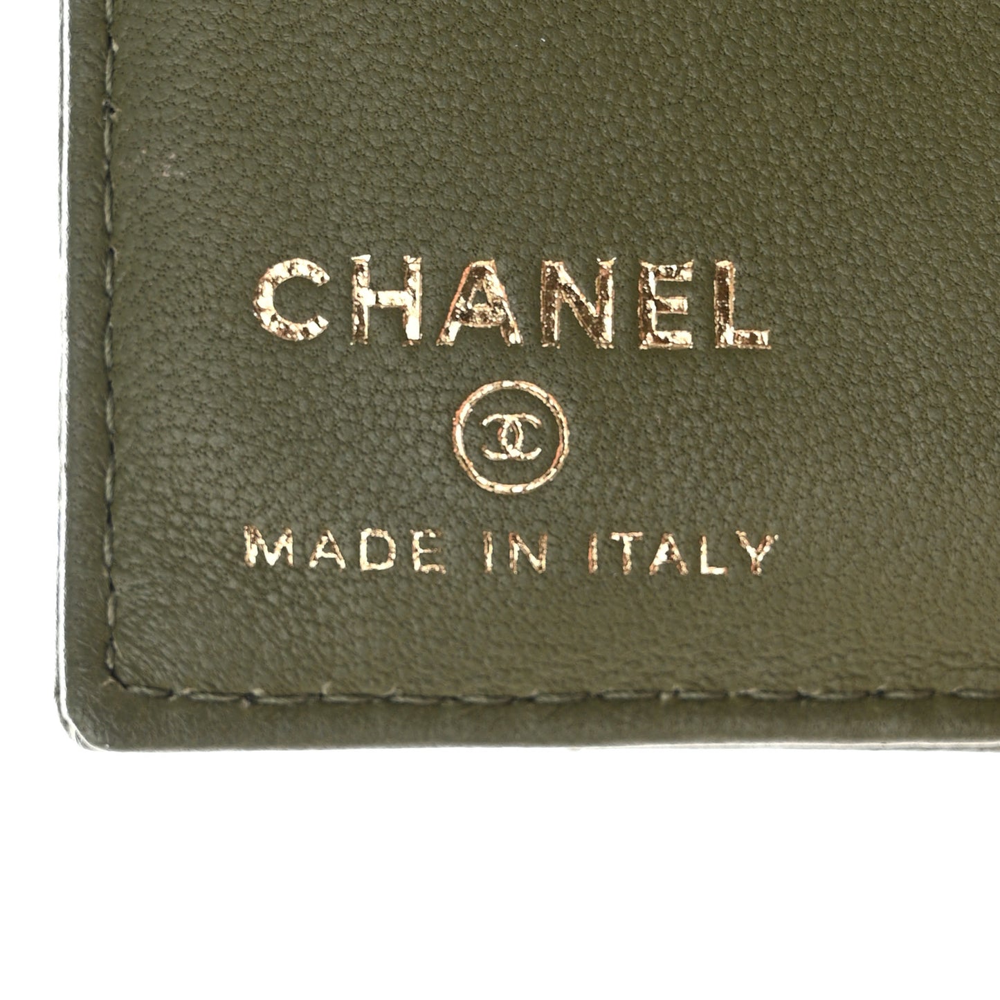 Calfskin Chevron Quilted Card Holder Wallet Khaki