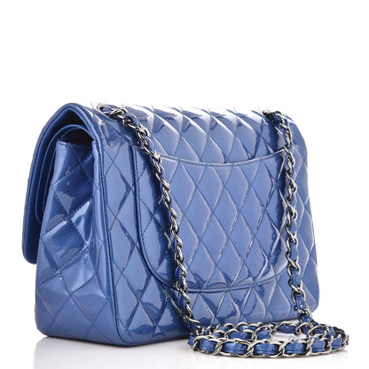 Chanel Patent Quilted Jumbo Double Flap Blue 4 of 9