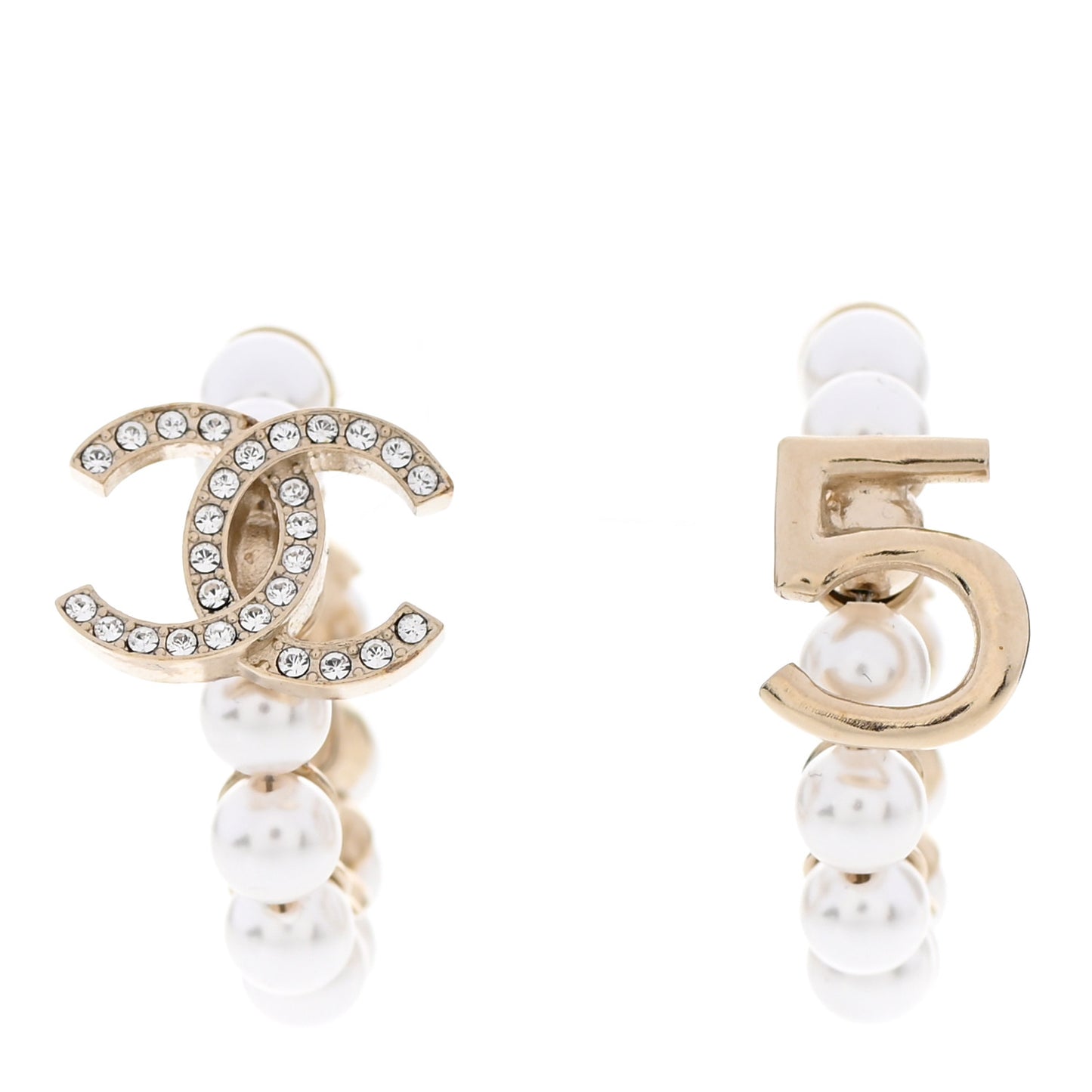 Crystal Pearl CC No 5 Hoop Drop Earring Gold