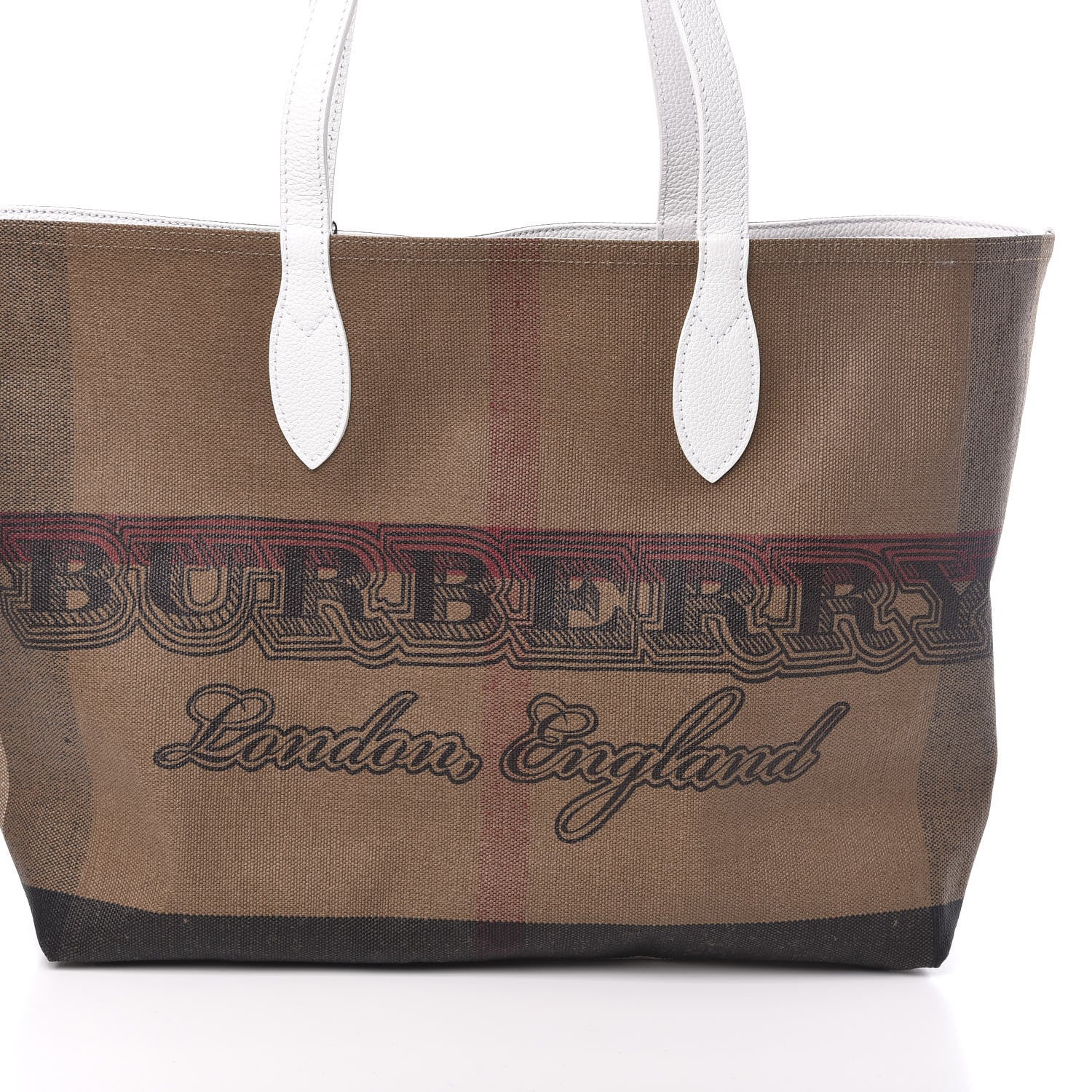 Burberry Coated Canvas Mega Check Medium Doodle Tote White 12 of 12