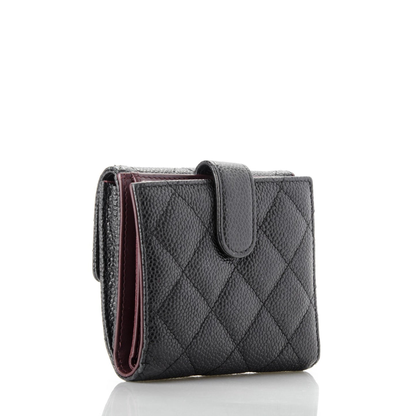Caviar Quilted Compact French Flap Wallet Black
