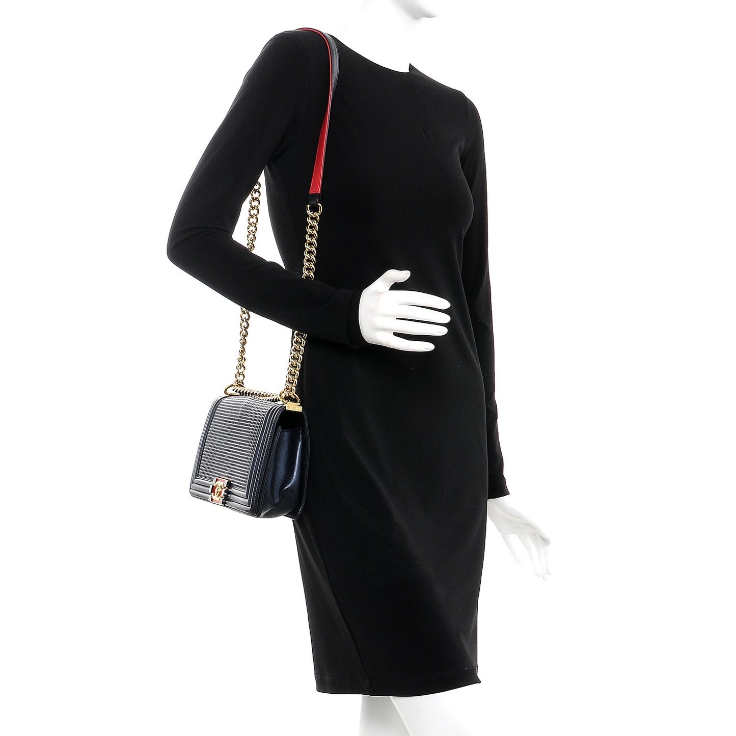 Lambskin Embossed Medium Boy Cube Flap Navy