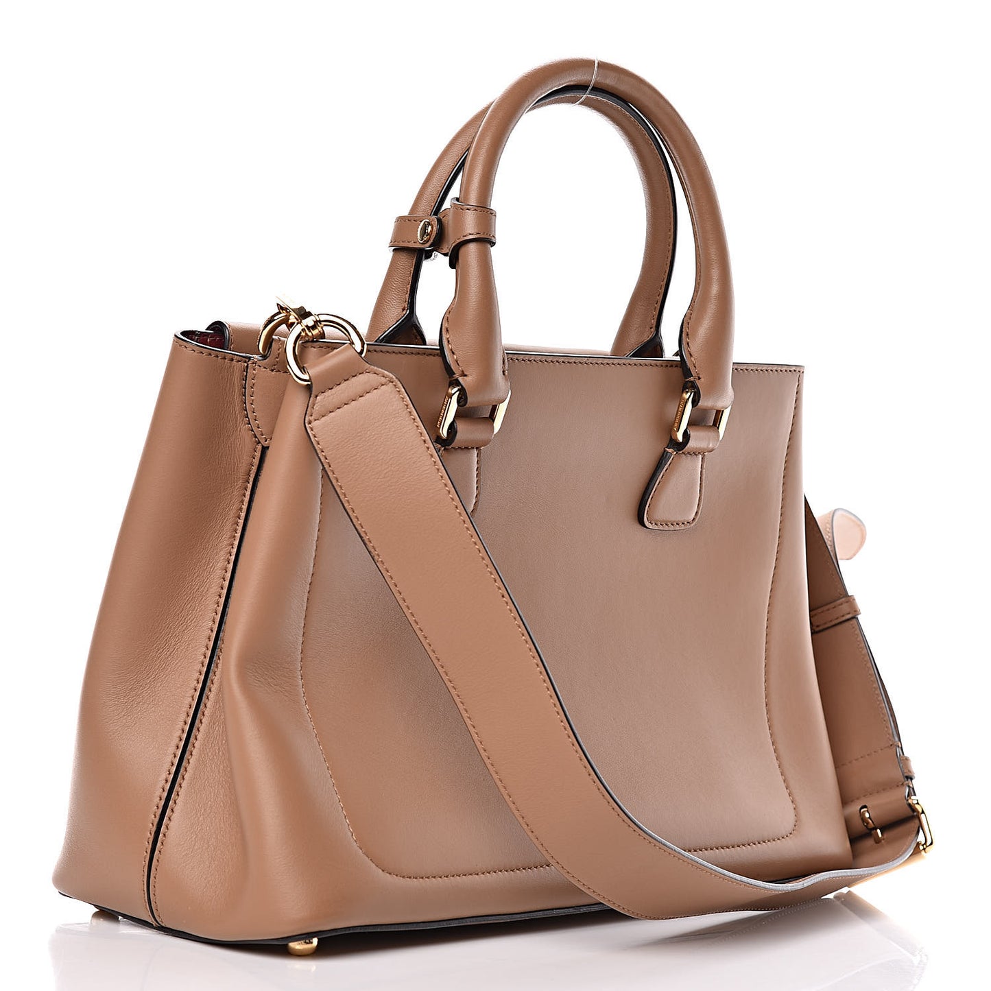 Smooth Bonded Calfskin Medium Saddle Tote Camel