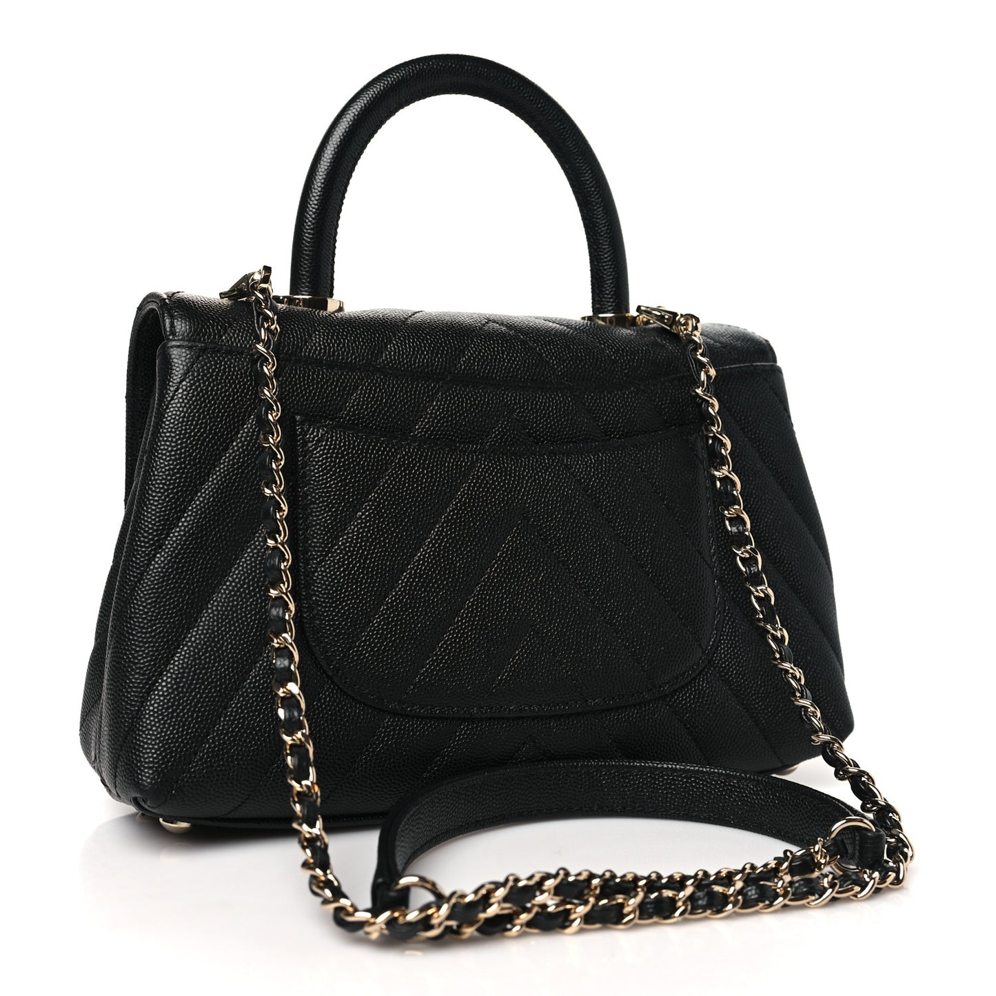 Caviar Chevron Quilted Mini Coco Handle Flap Black