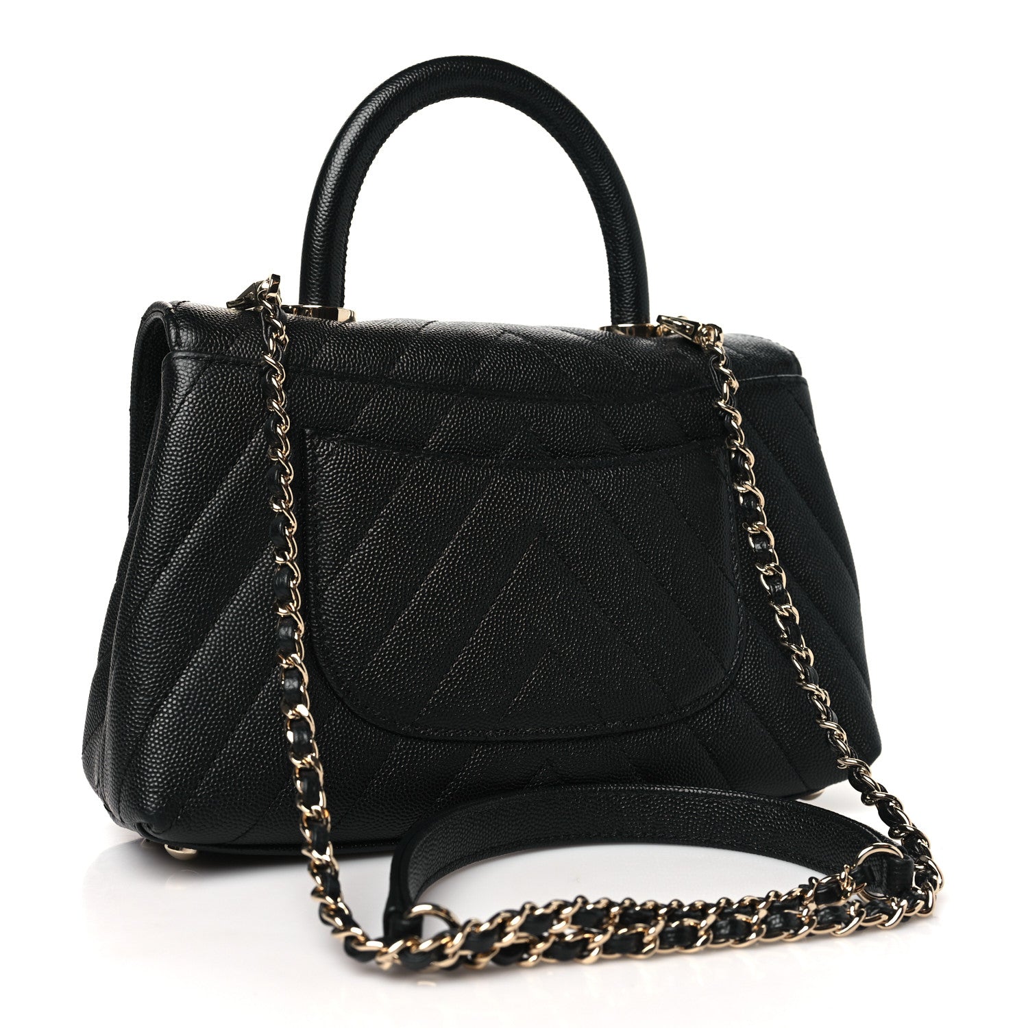Chanel Caviar Chevron Quilted Mini Coco Handle Flap Black 3 of 11