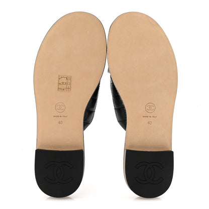 Chanel Lambskin Quilted Chain CC Sandals 40 Black 6 of 9