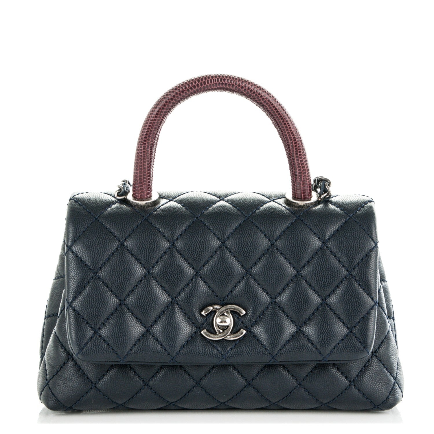Chanel Caviar Lizard Quilted Mini Coco Handle Flap Navy 1 of 7