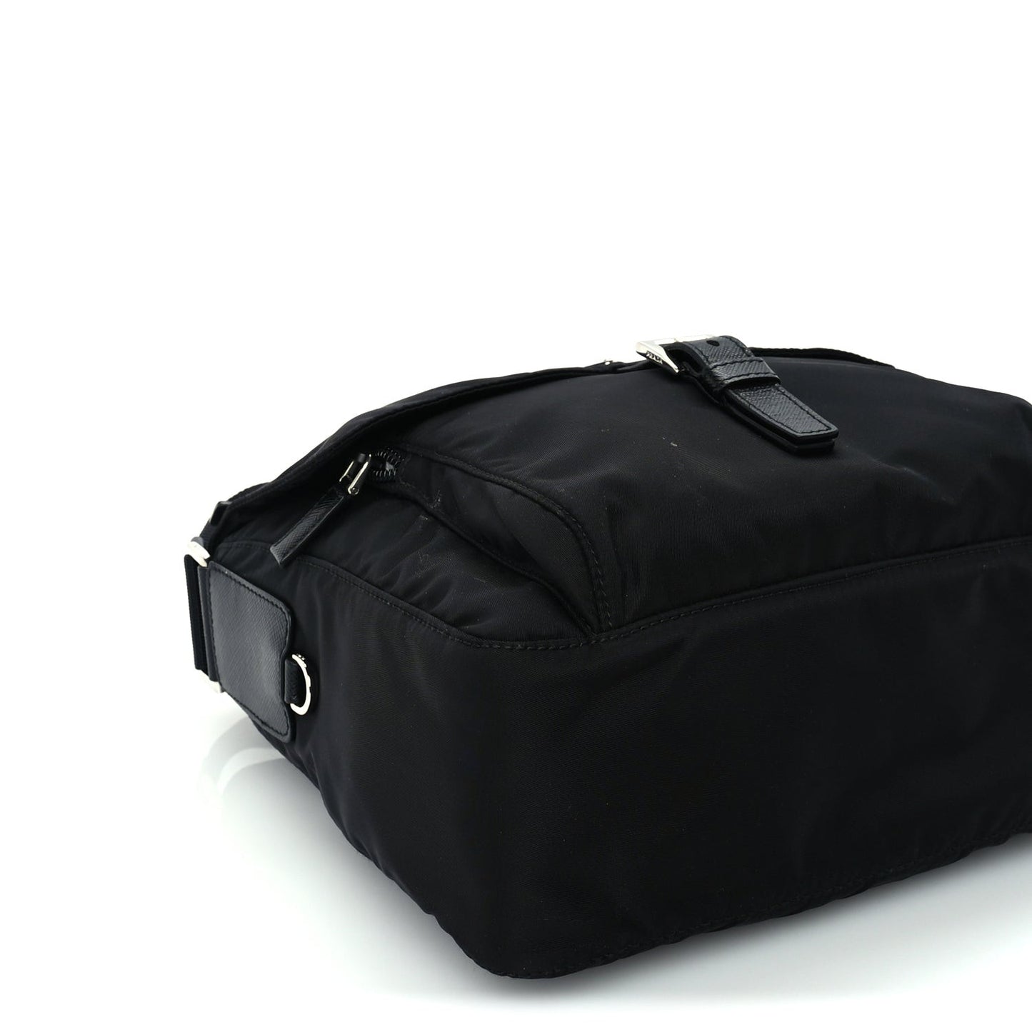 Re-Nylon Vela Saffiano Pocket Single Buckle Messenger Shoulder Bag  Black