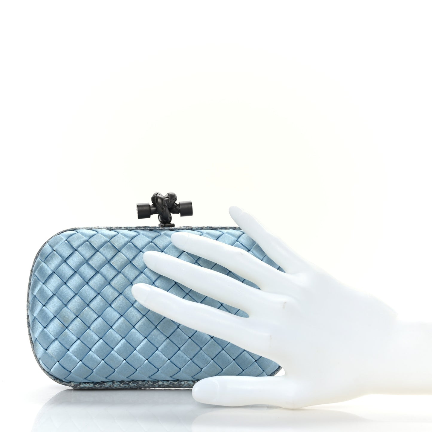Satin Intreccio Impero Ayers Knot Clutch Ciel