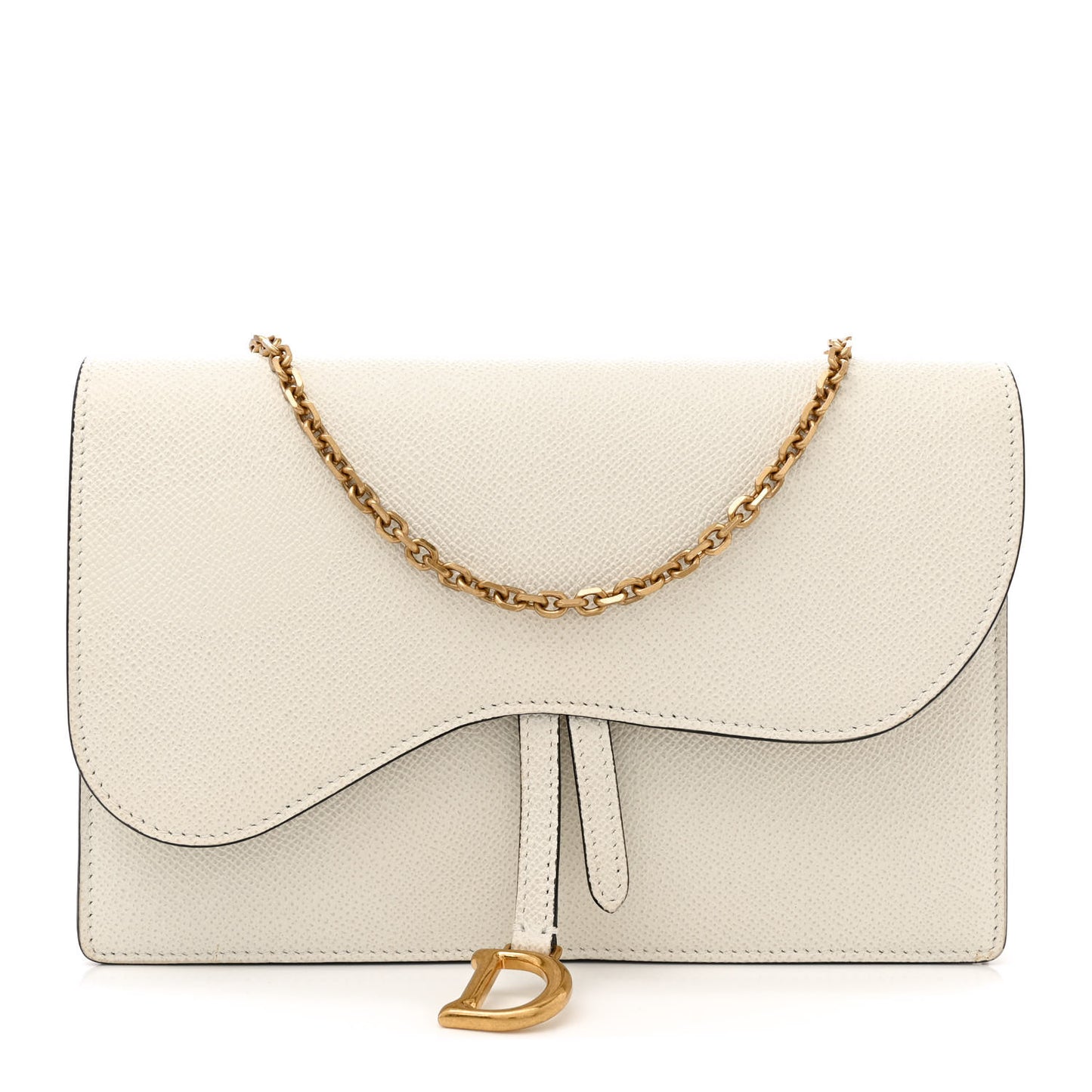 Grained Calfskin Saddle Chain Pouch Off White