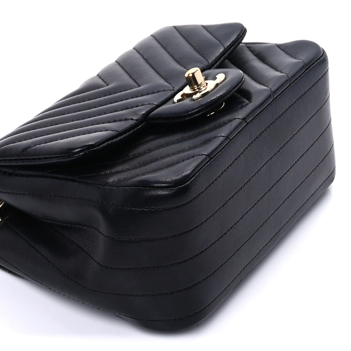 Lambskin Chevron Quilted Mini Square Flap  Black