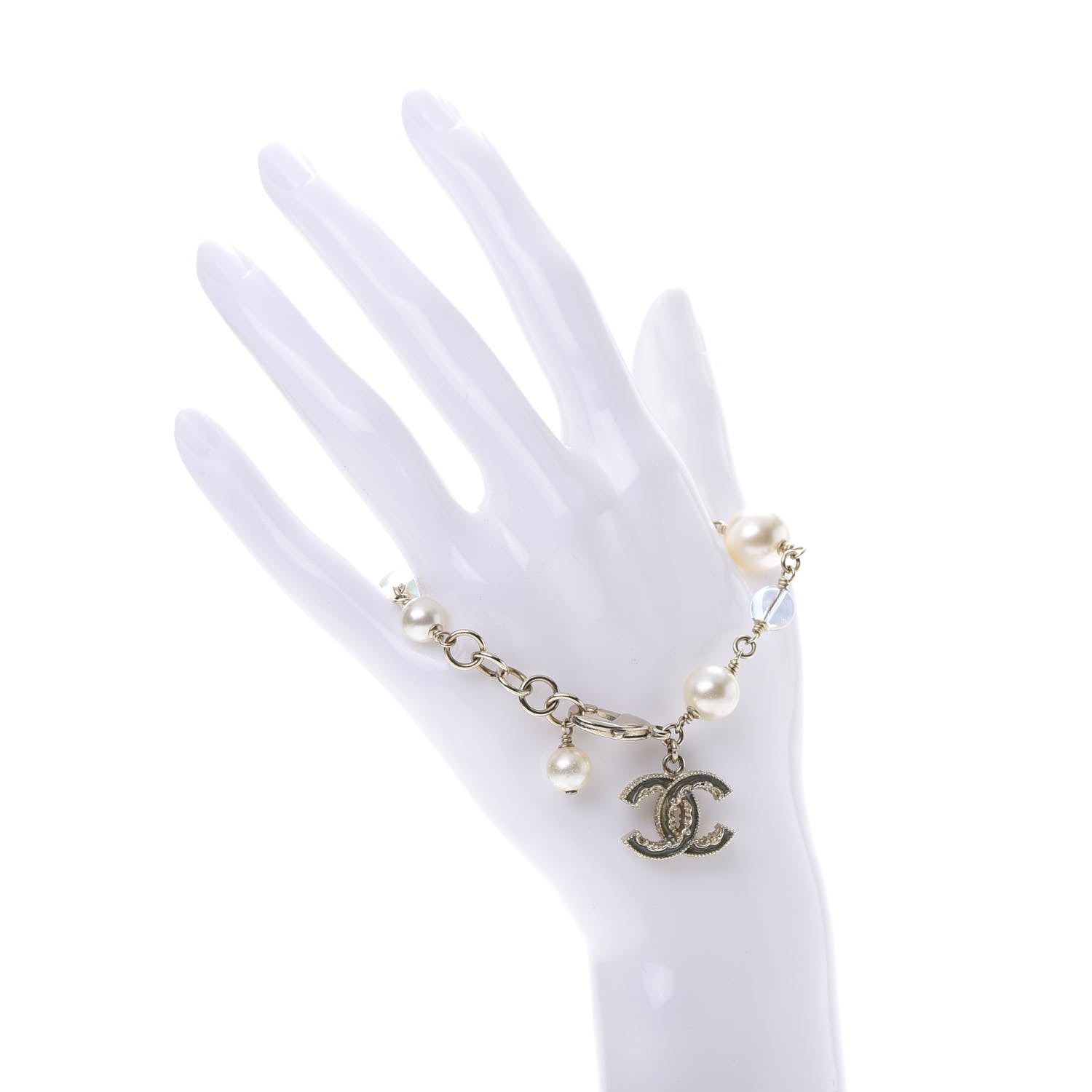 Chanel Pearl Beaded CC Bracelet Blue Gold 2 of 5