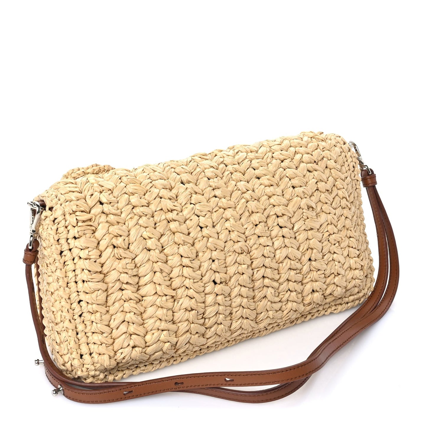 Raffia Crystal Flap Clutch Natural