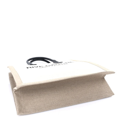 Saint Laurent Linen Calfskin Rive Gauche North South Tote Optic White 3 of 7