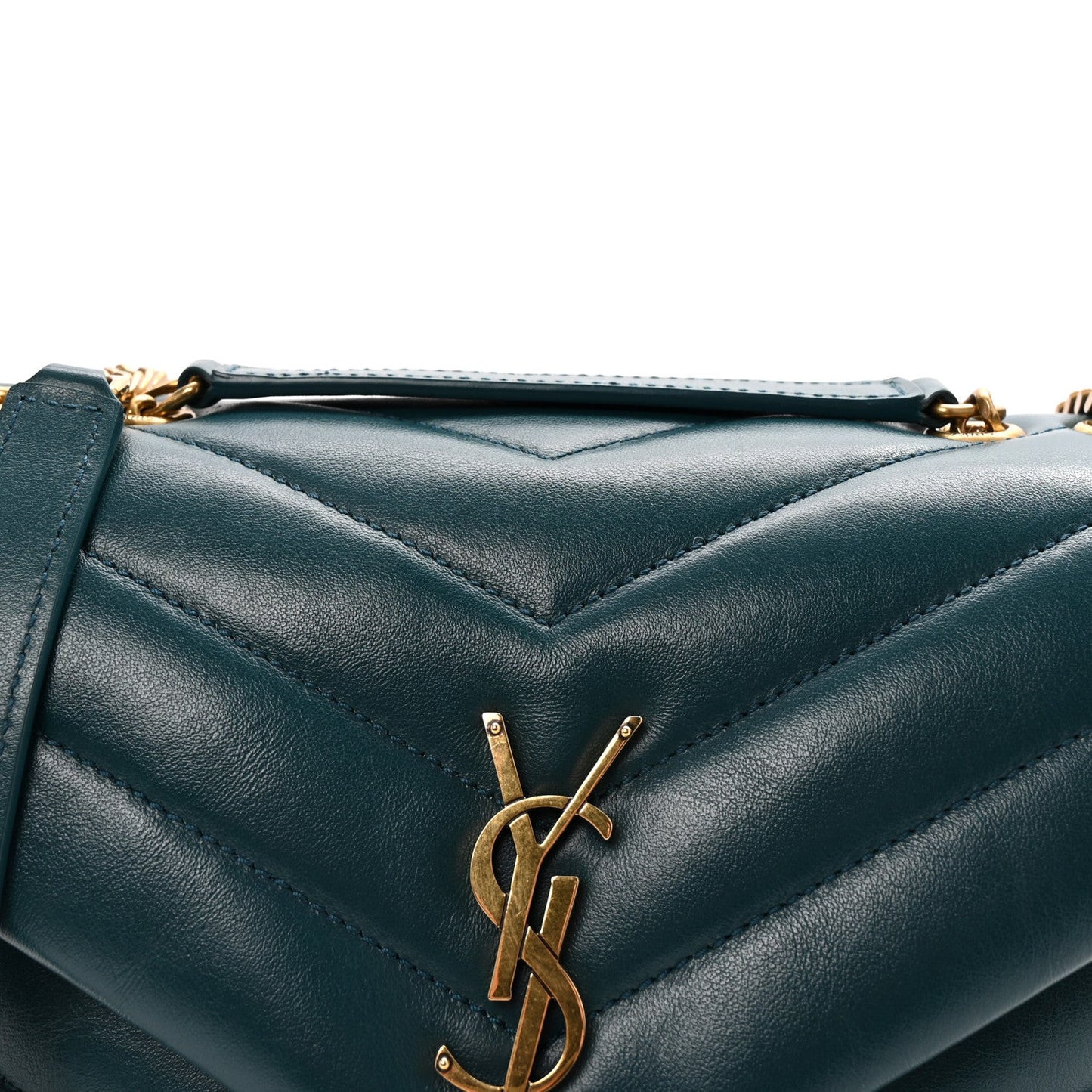Calfskin Y Quilted Monogram Small Loulou Chain Satchel Sea Turquoise