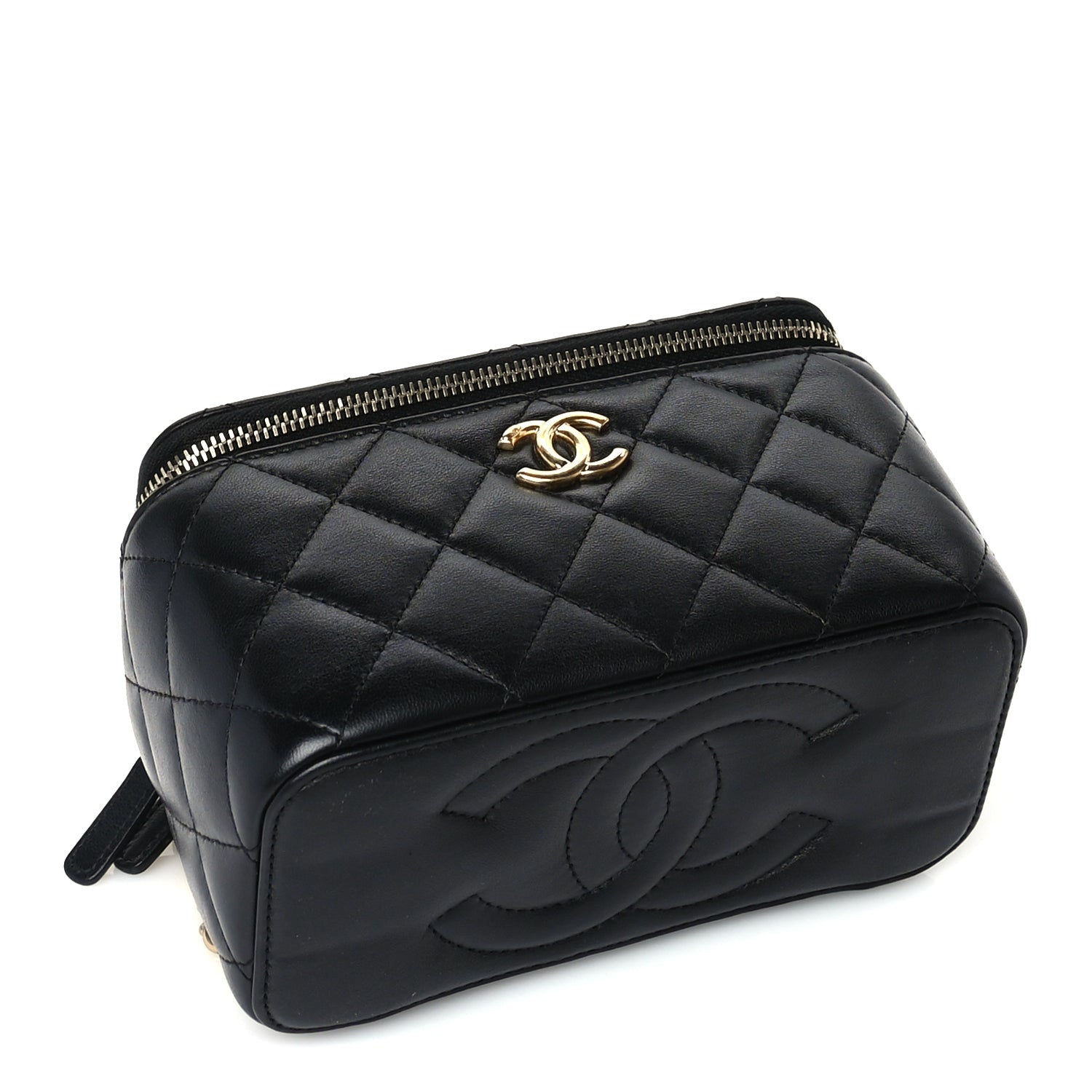Chanel Lambskin Enamel Quilted Logo Small Vanity Case With Chain  Black 3 of 9