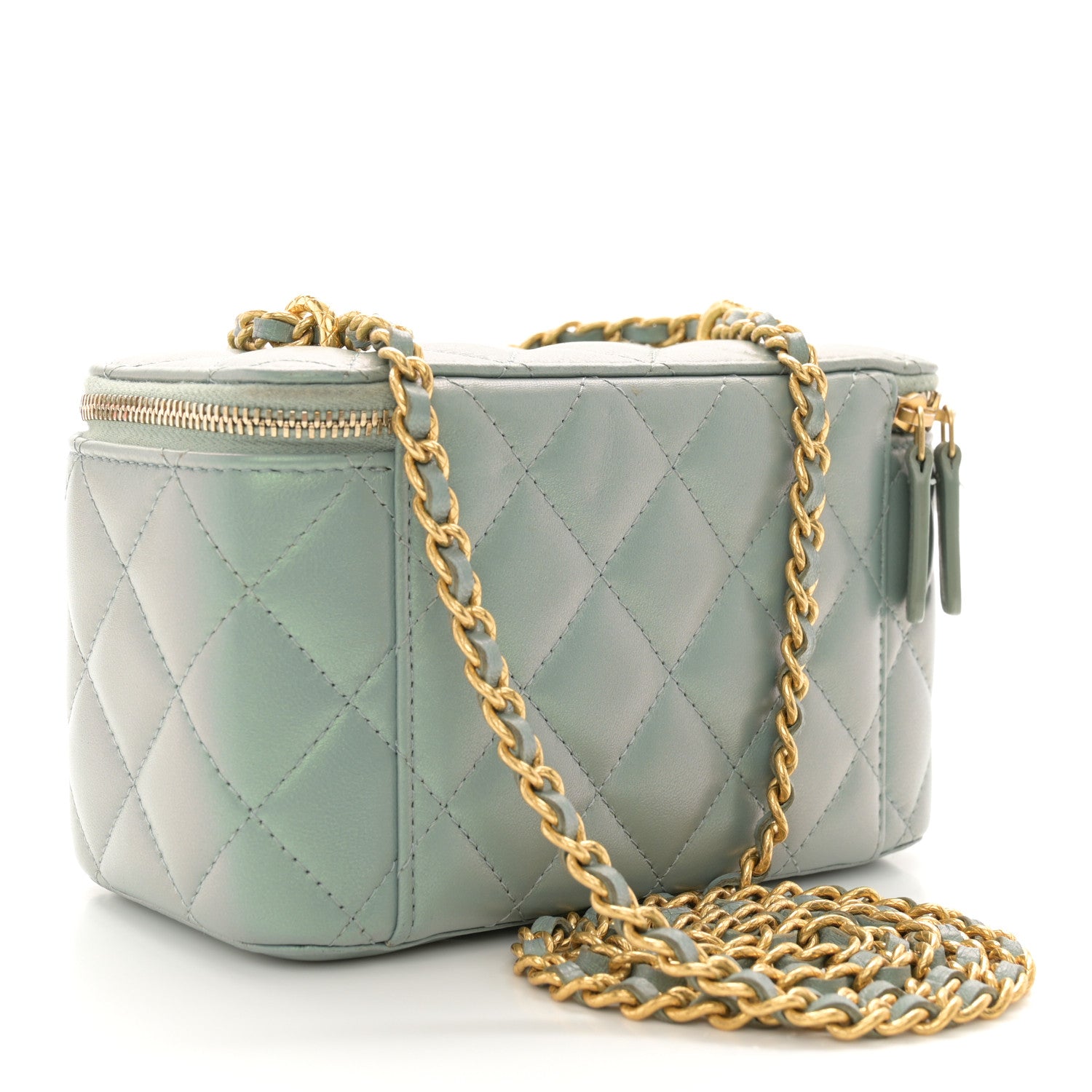 Chanel Metallic Lambskin Quilted Small CC Dynasty Vanity Case With Chain Grey 3 of 18