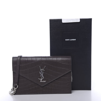Saint Laurent Calfskin Crocodile Embossed Monogram Chain Wallet Dark Anthracite 11 of 11
