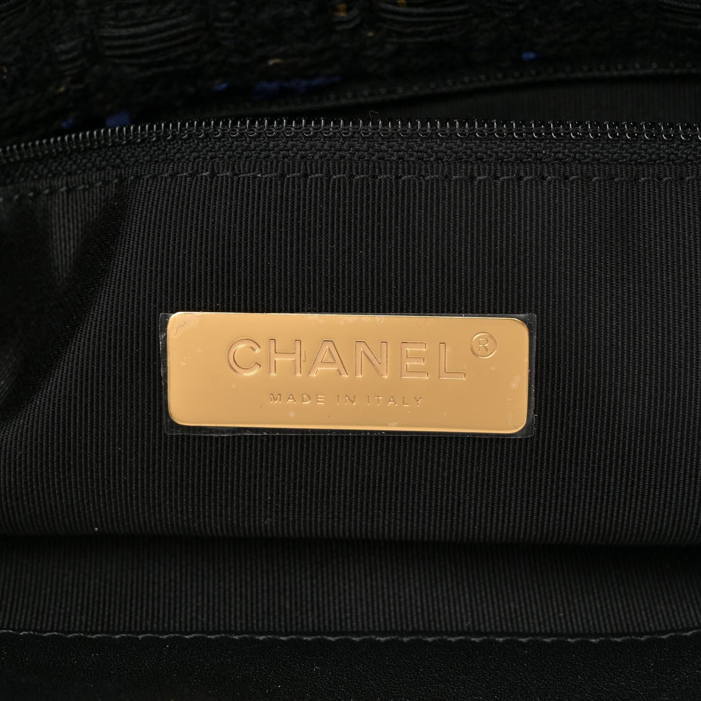 Tweed Quilted Large 19 Flap Black Navy Gold