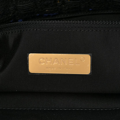 Chanel Tweed Quilted Large 19 Flap Black Navy Gold 6 of 7