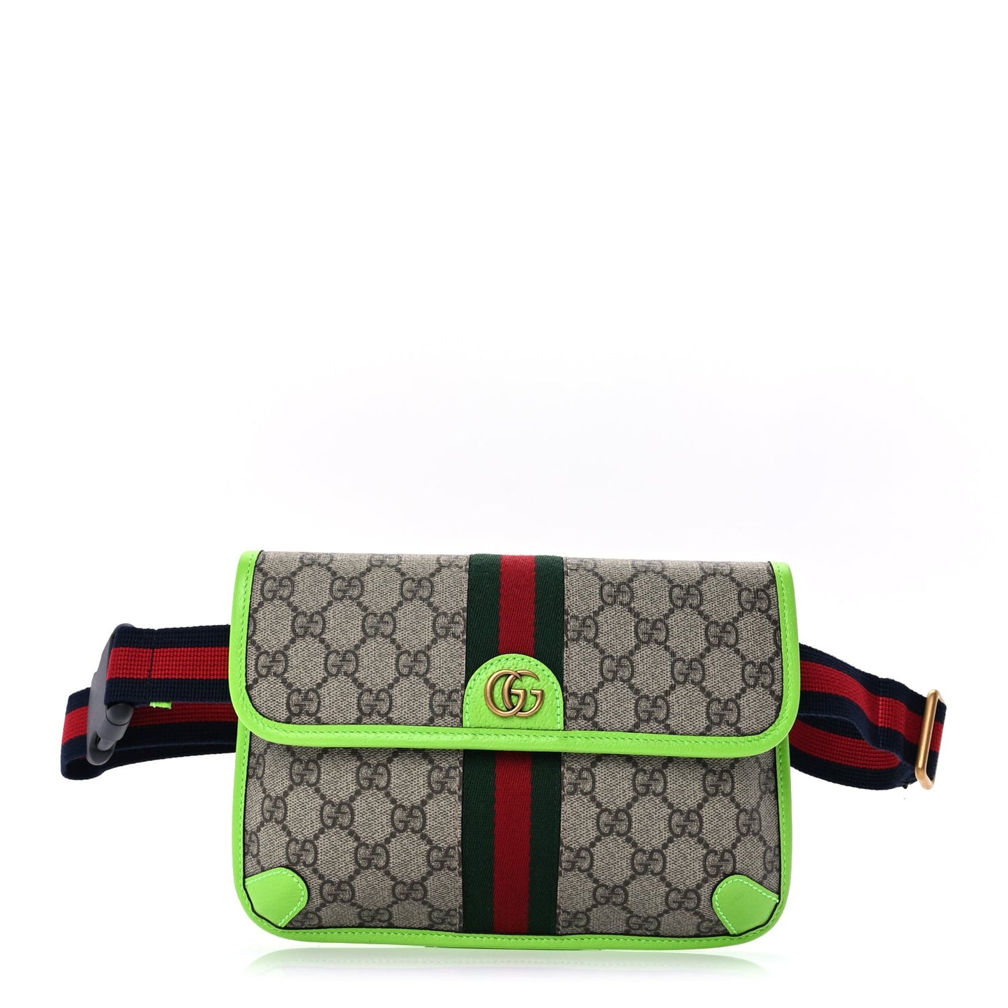 GG Supreme Monogram Web Small Ophidia Belt Bag Beige Ebony Electric Green Ebony Electric Green