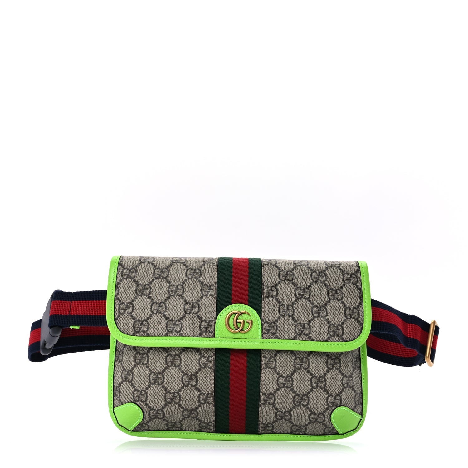 Gucci GG Supreme Monogram Web Small Ophidia Belt Bag Beige Ebony Electric Green Ebony Electric Green 1 of 9
