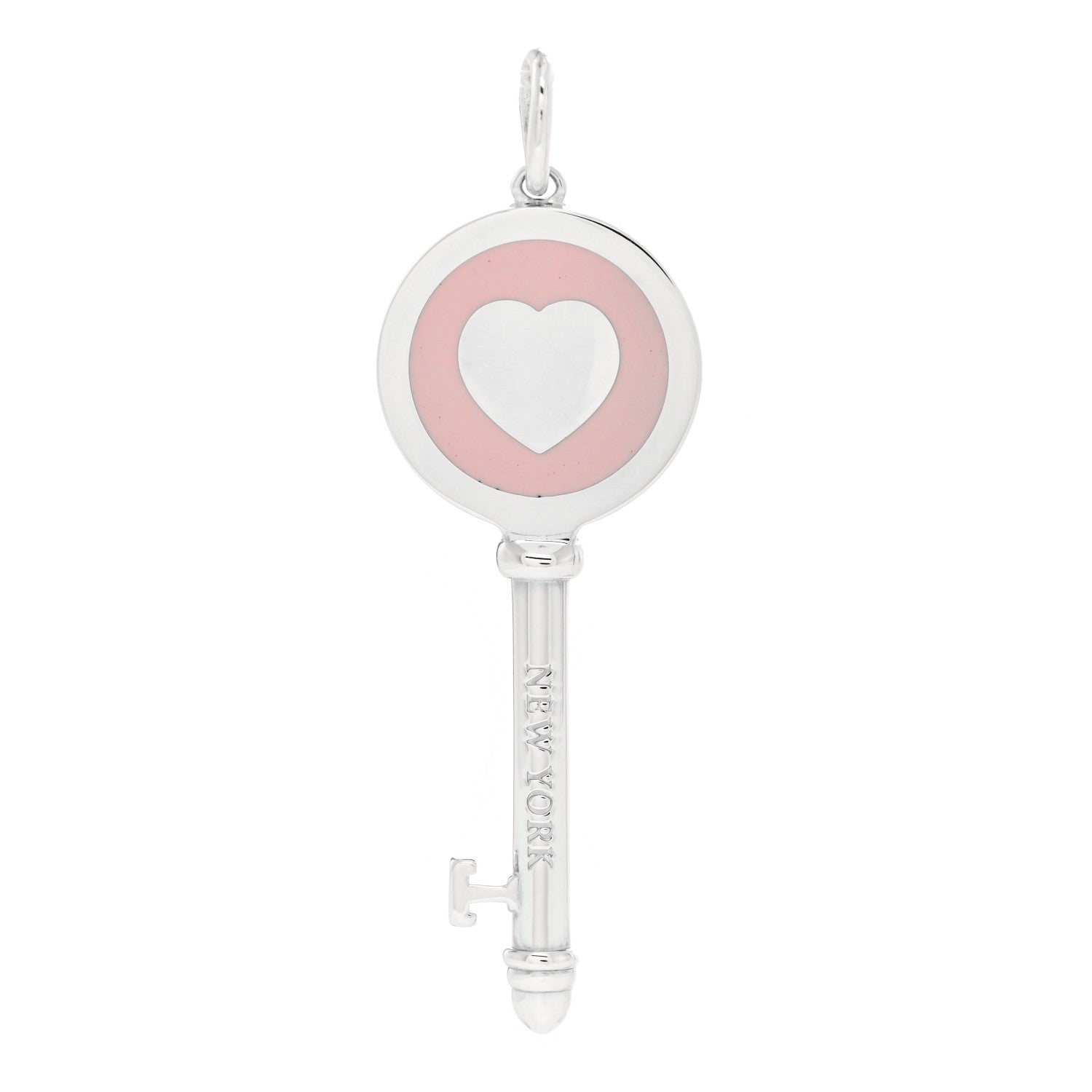 Tiffany Sterling Silver Enamel Keys Heart Key Pendant Pink 1 of 7