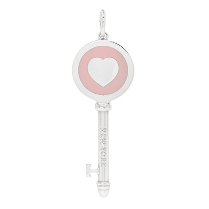 Tiffany Sterling Silver Enamel Keys Heart Key Pendant Pink 1 of 7