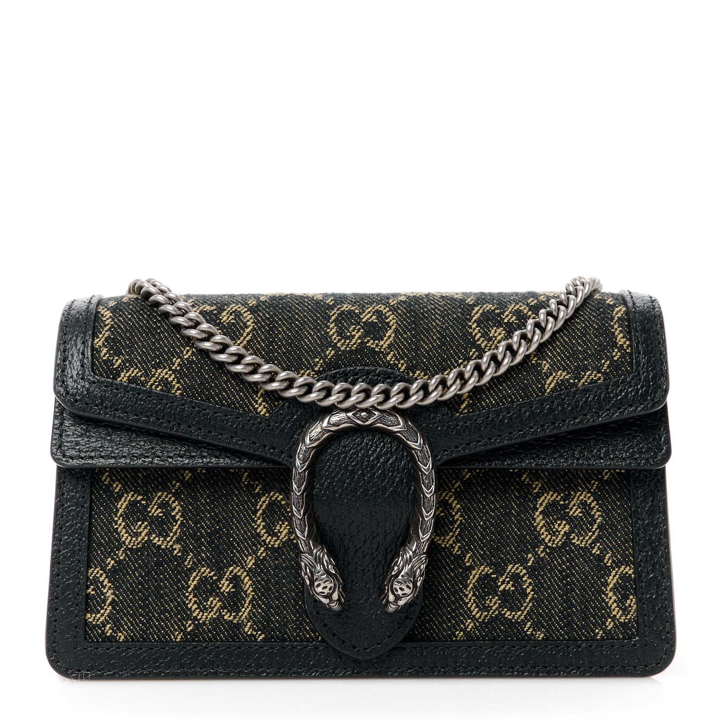 Jacquard Black Denim GG Monogram Super Mini Dionysus Shoulder Bag Black Ivory