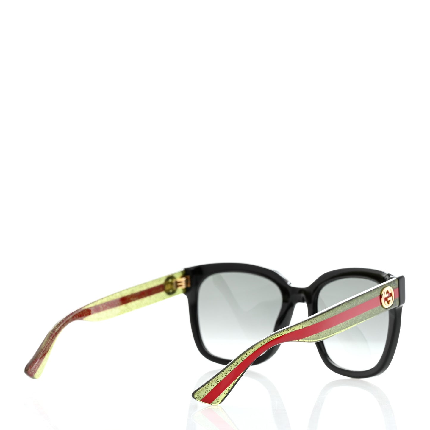 Acetate Square Frame Web Glitter Sunglasses GG0034S Black Green