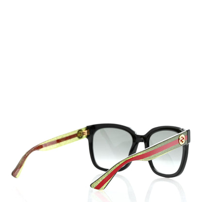 Gucci Acetate Square Frame Web Glitter Sunglasses GG0034S Black Green 4 of 8