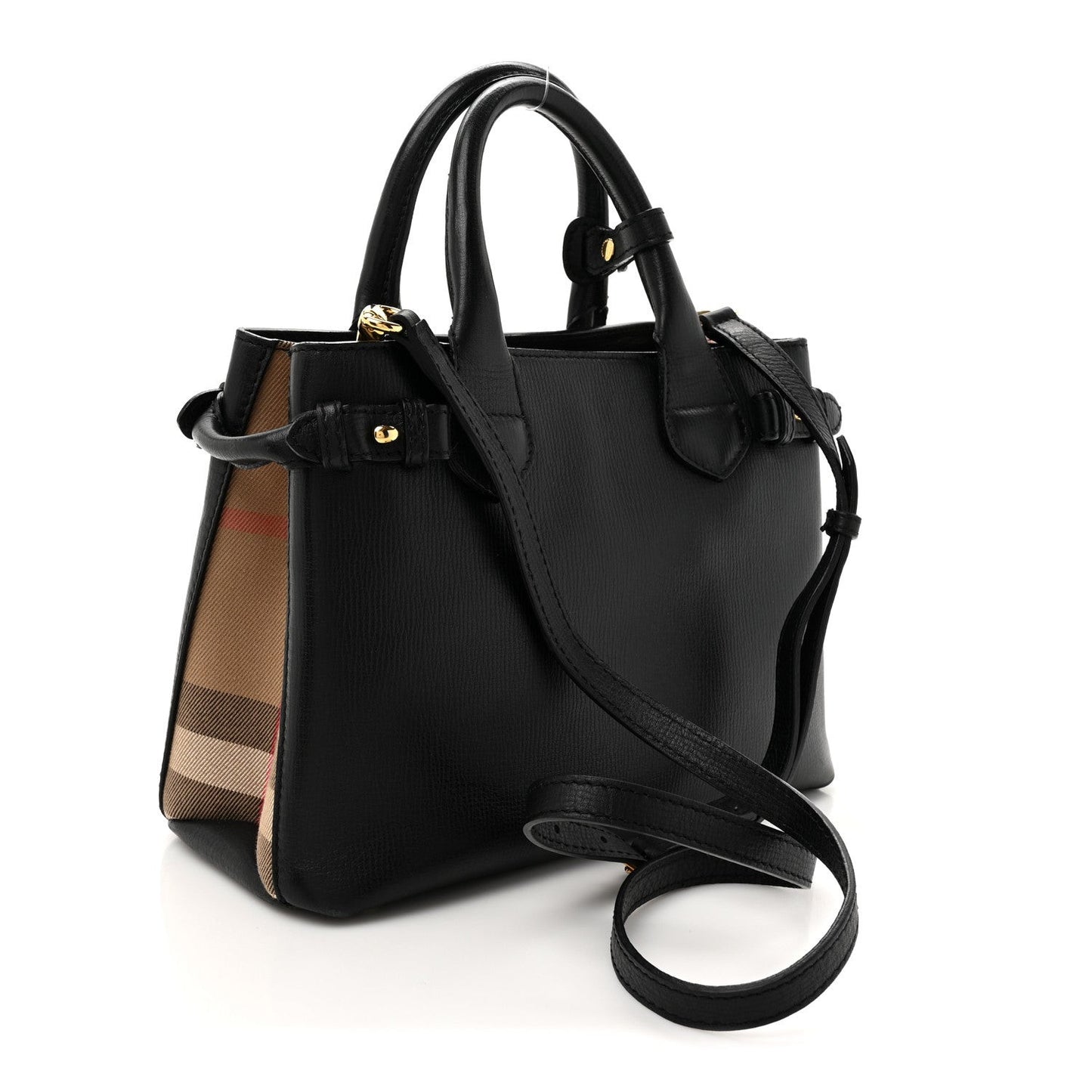Derby Calfskin House Check Small Banner Tote Black